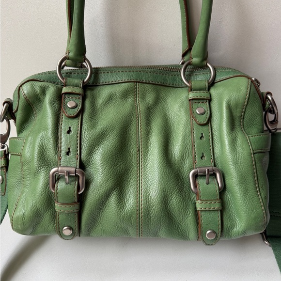 Fossil Maddox Green Leather Satchel Bag Rare - Picture 8 of 16
